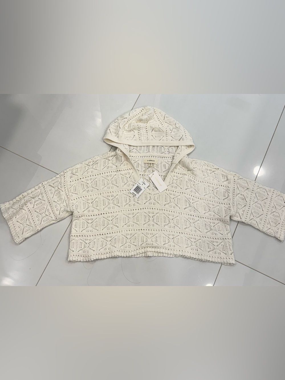NWT l*space Cream Crochet Hooded Pullover